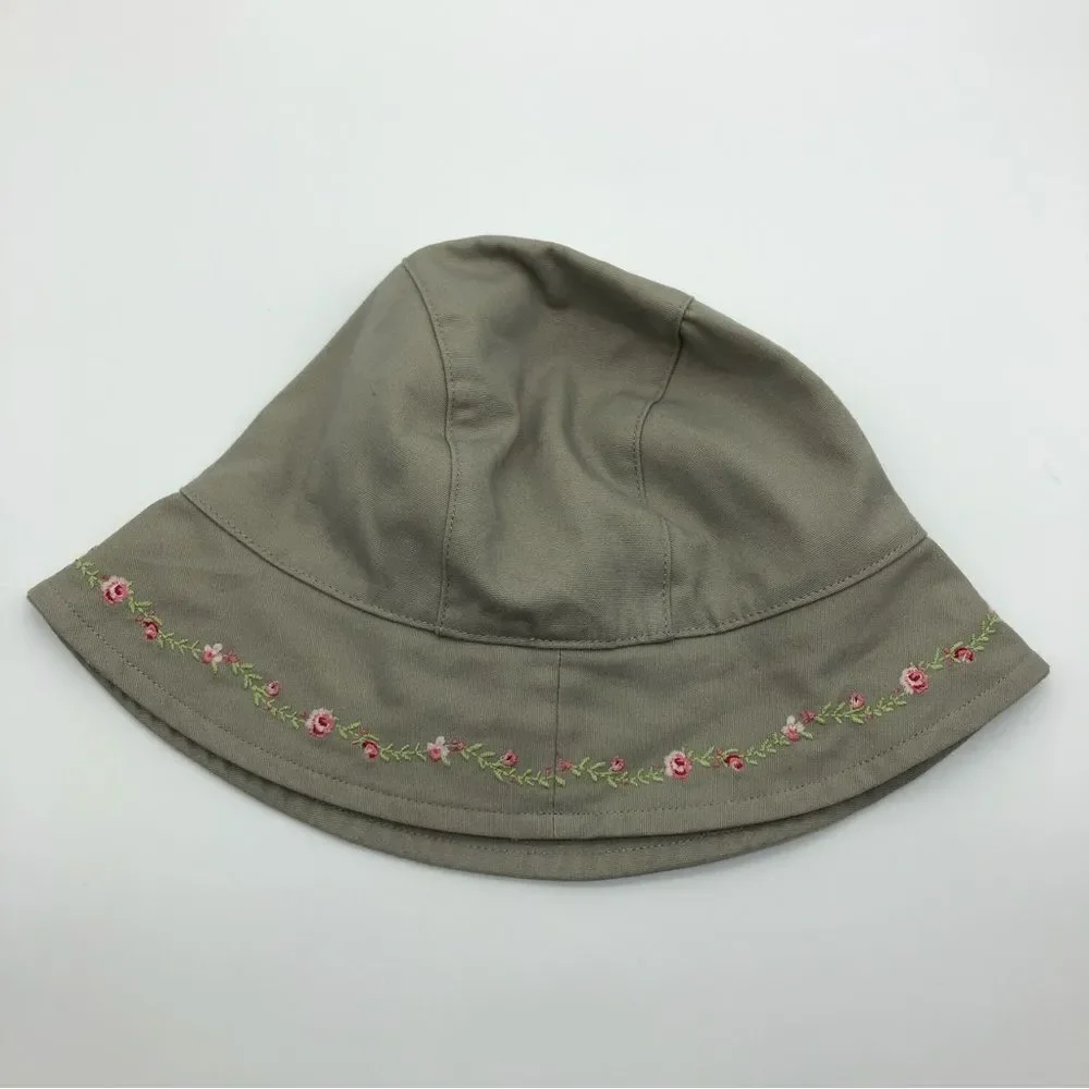 Janie & Jack Hat Baby Girl 6-12 Months Floral Embroidered Tan Taupe‎ Beige NWT